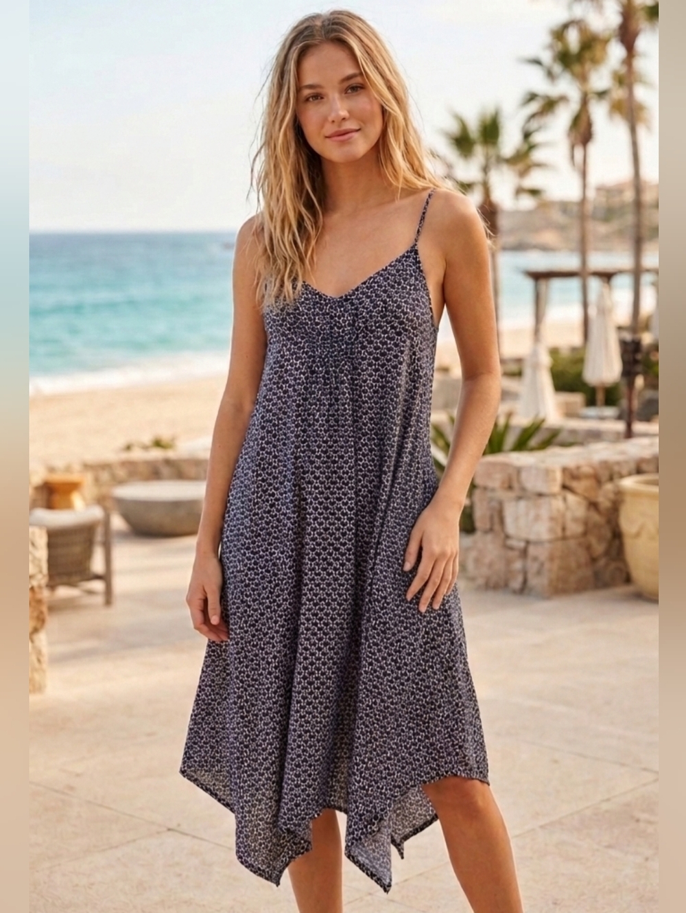 NWT Plenty Propaganda Strappy Summer Beach Dress Navy & Beige
